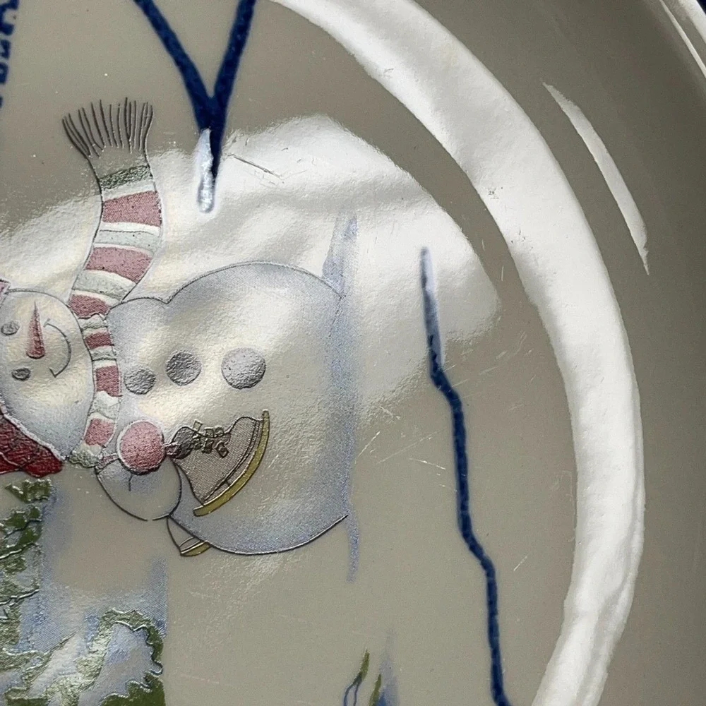 Thomson Pottery Dinner Plates Snowman Blue White‎ 10